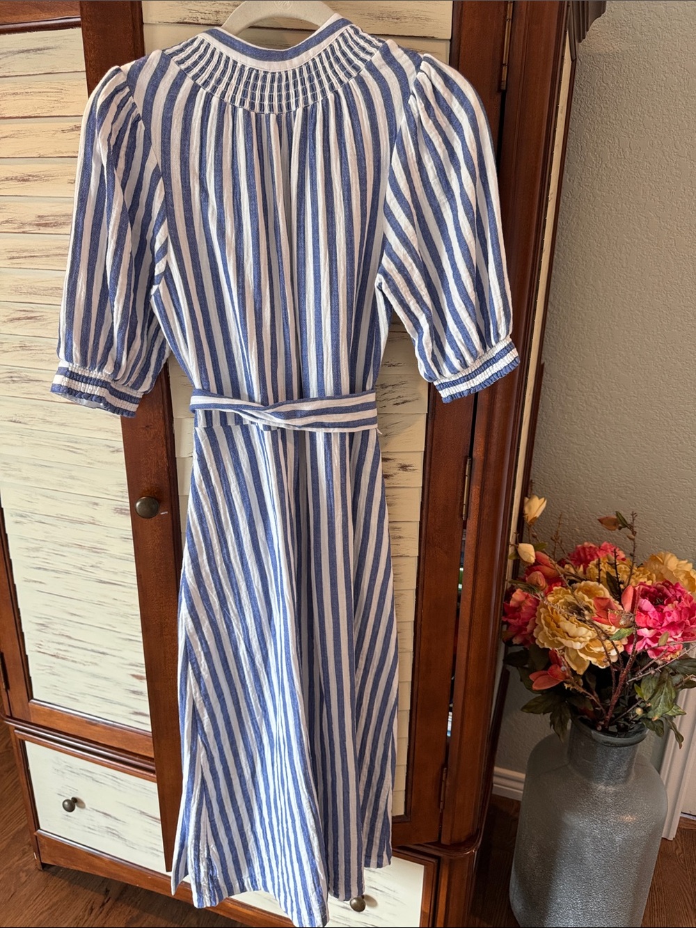 Boden Ada Double Cloth Blue & White Stripe Belted Midi Shirt Dress | Size US4 - Picture 3 of 5